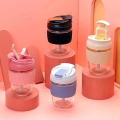 Glass Tumbler with Airtight Lid and Straw